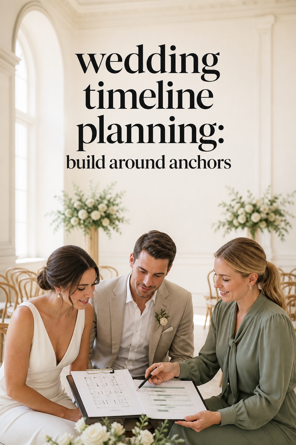 wedding timeline planning with a couple and planner building a schedule around fixed anchors