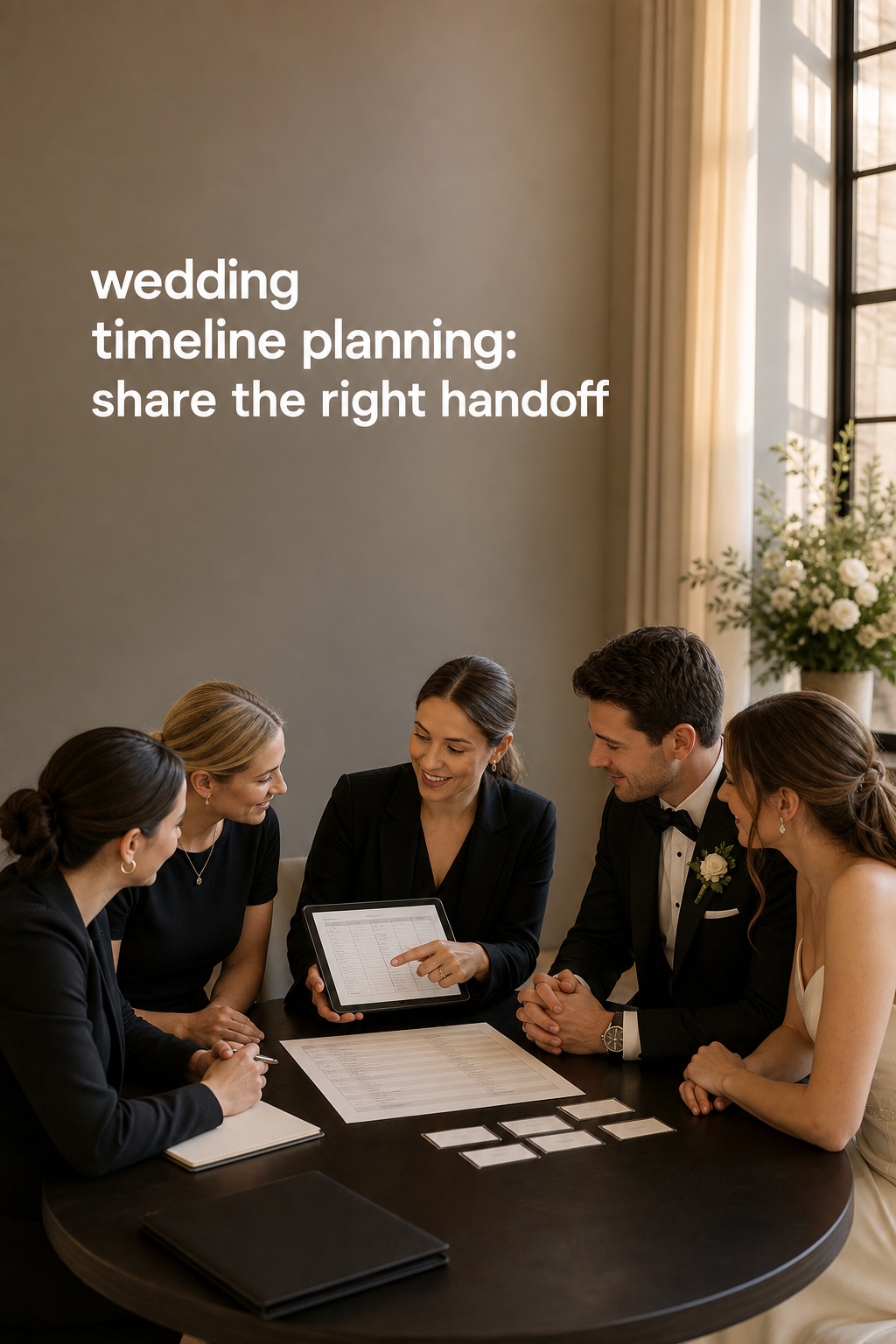 wedding timeline planning with a couple and vendors reviewing the right final handoff