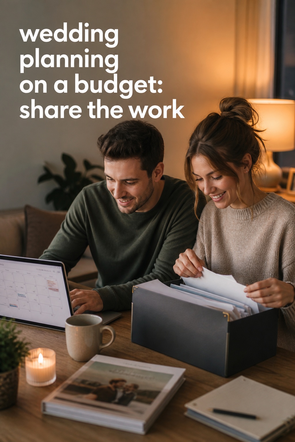 wedding planning on a budget with a couple sharing tasks on a calendar