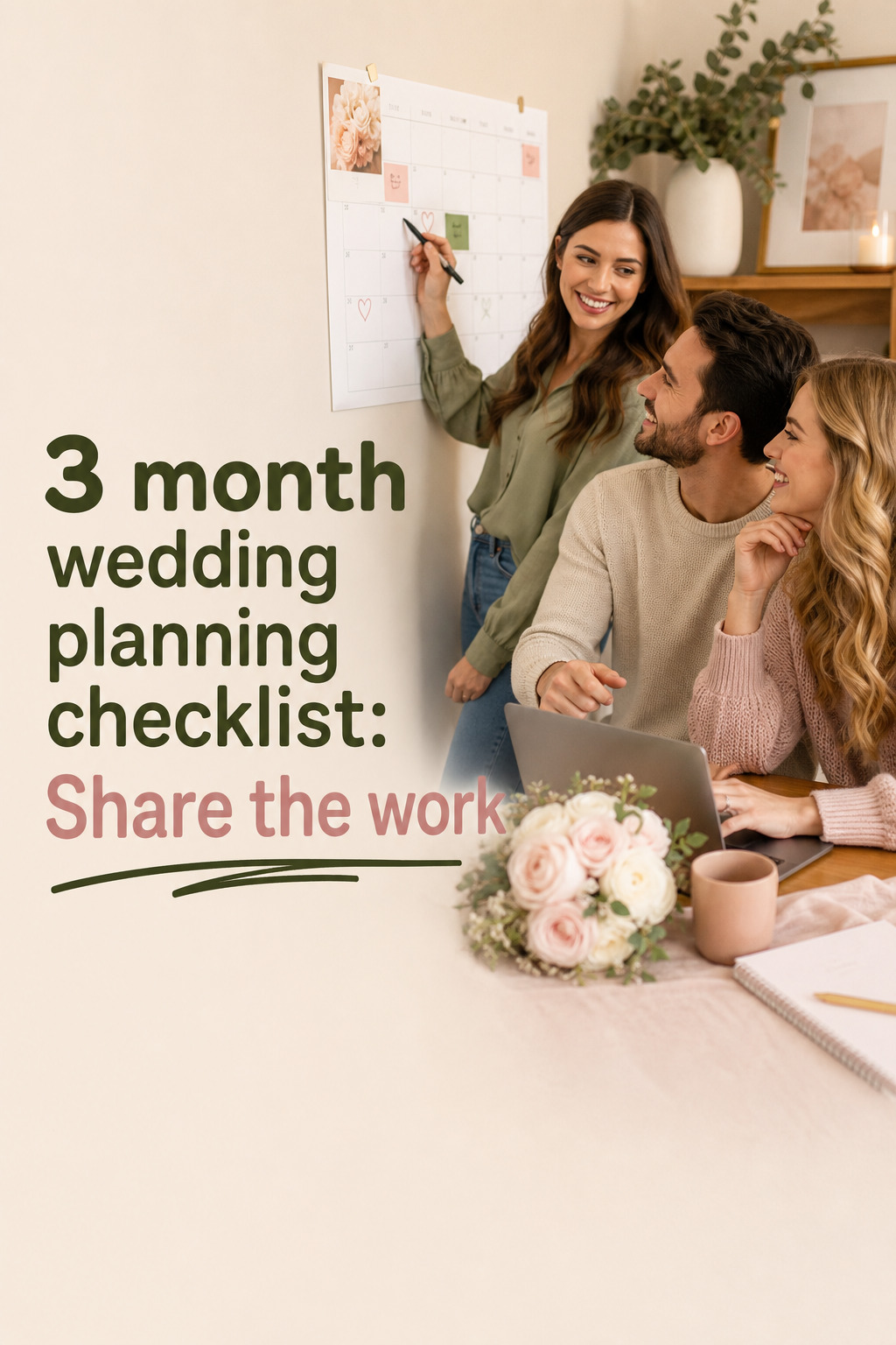 3 month wedding planning checklist shared tasks with couple and calendar
