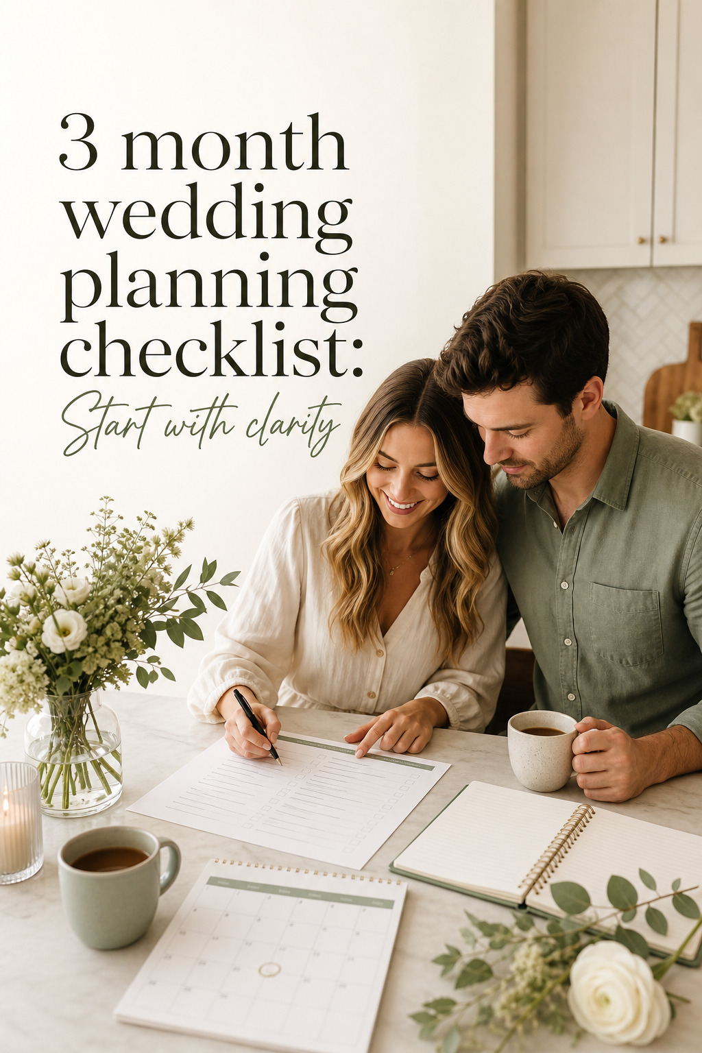 3 month wedding planning checklist final handoff folder with rings and timeline