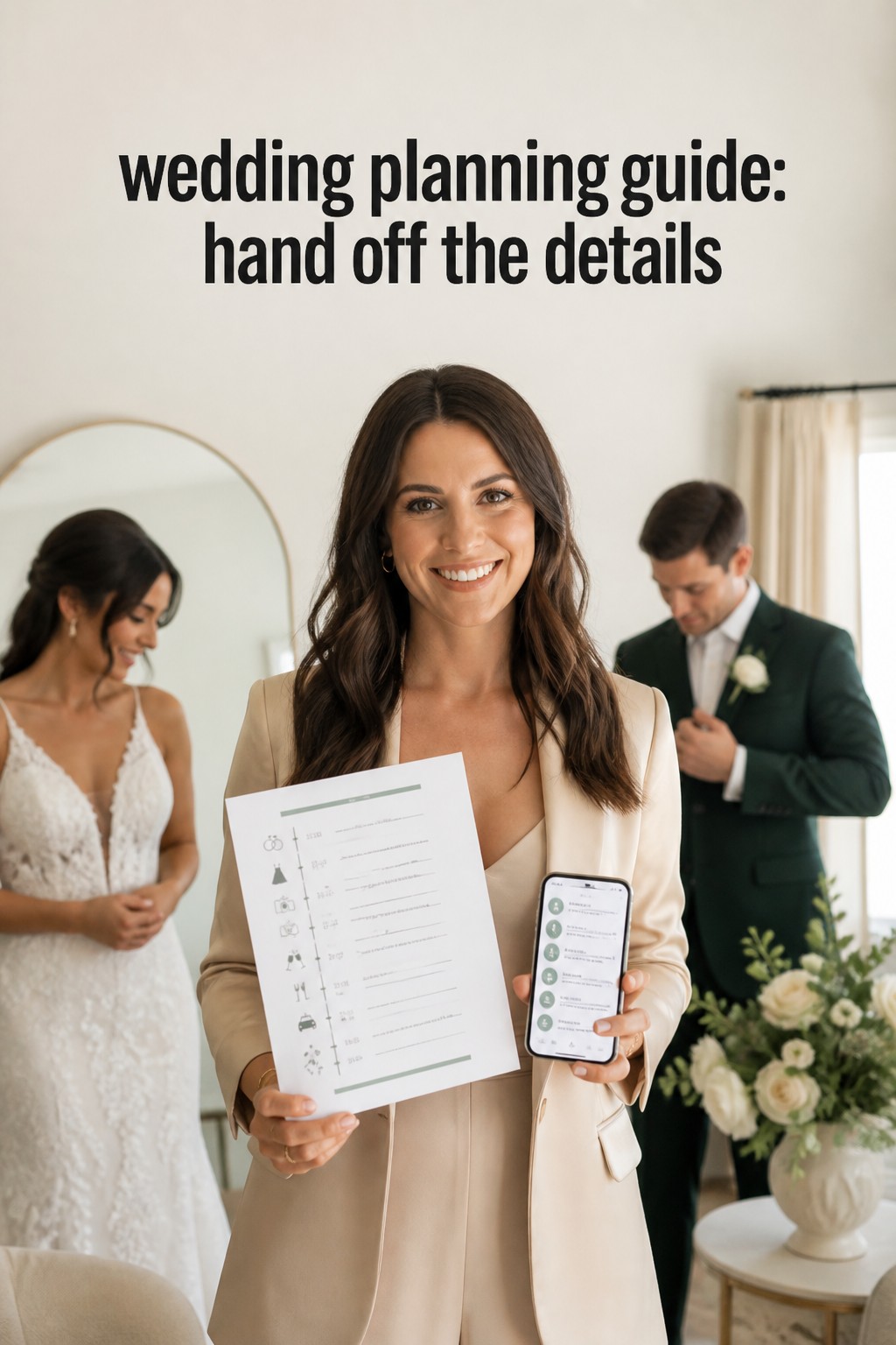 wedding planning guide coordinator holding final schedule for wedding day handoff