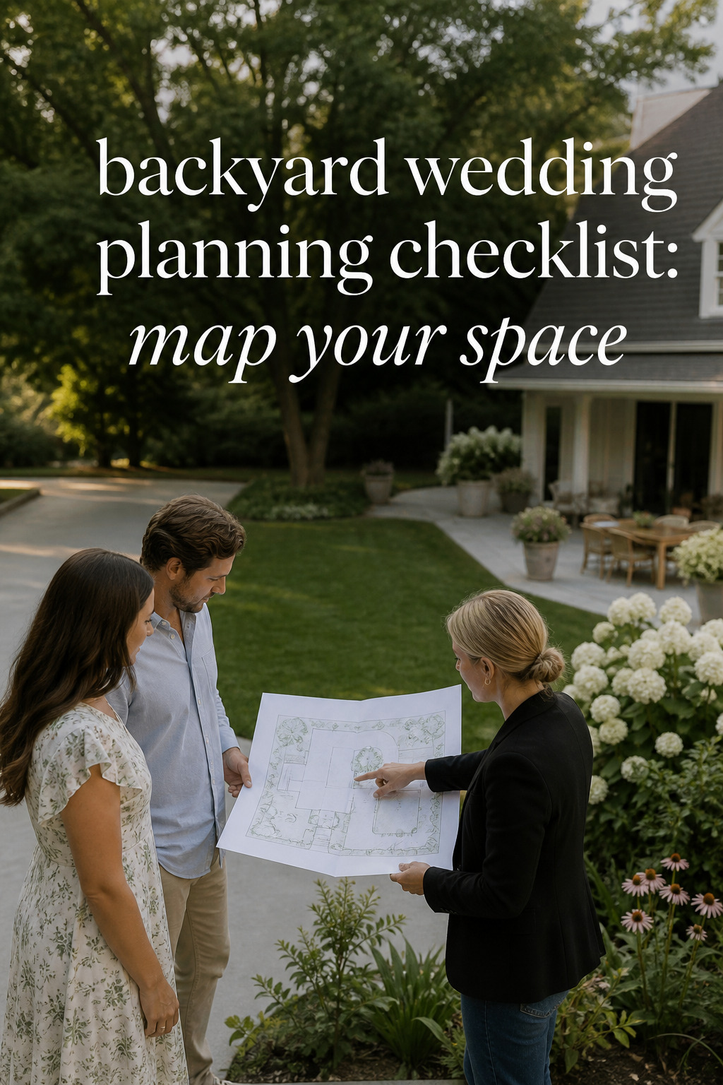 backyard wedding planning checklist rental tent and chairs on a lawn