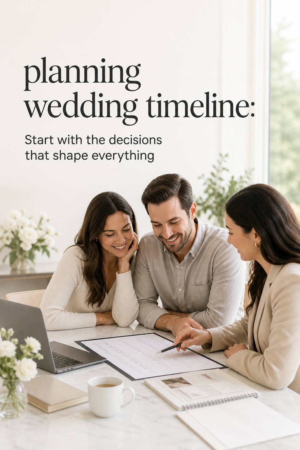 how to start planning a wedding couple reviewing first decisions