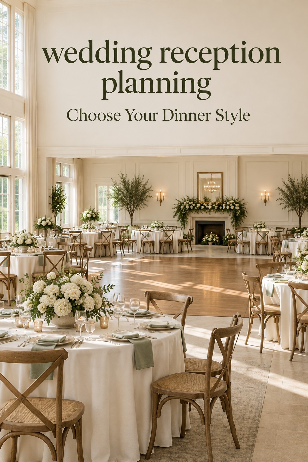 wedding reception planning room with dinner tables and clear dance floor