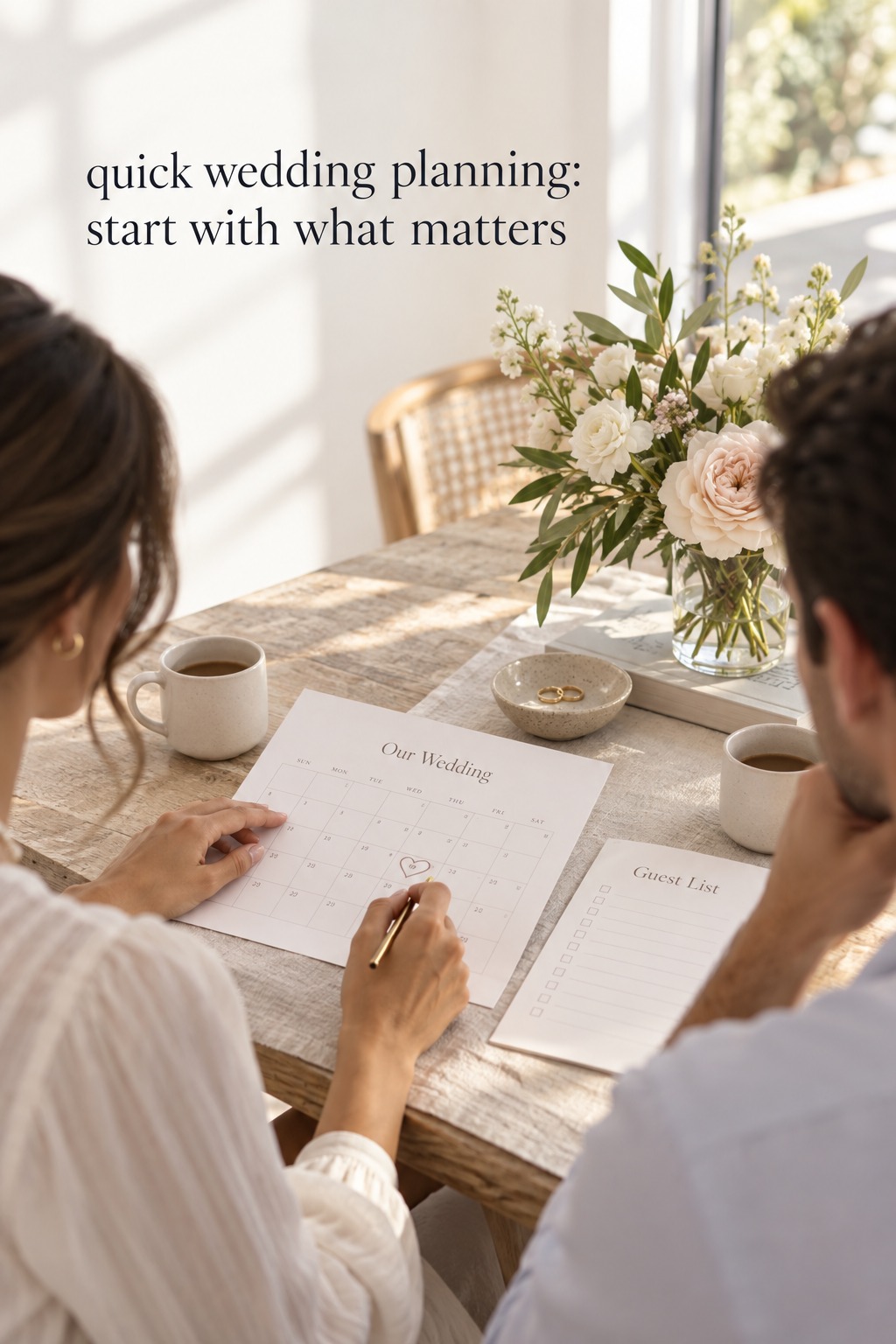 quick wedding planning with a couple choosing what matters most
