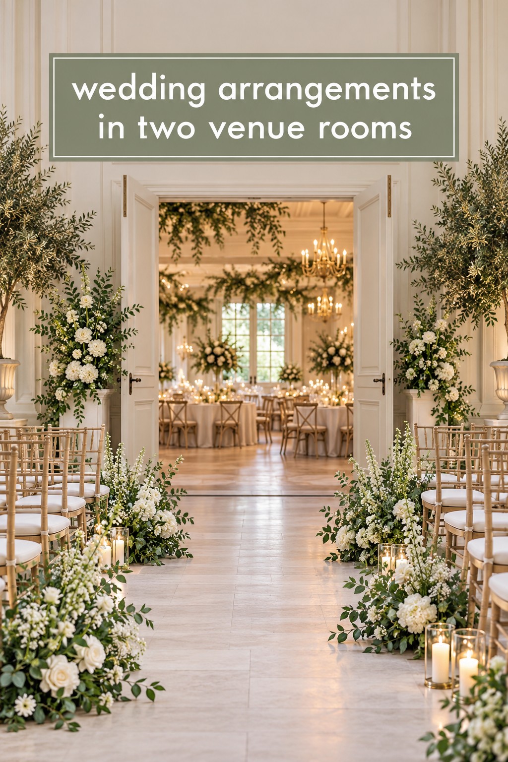 wedding arrangements connecting two ceremony and reception rooms