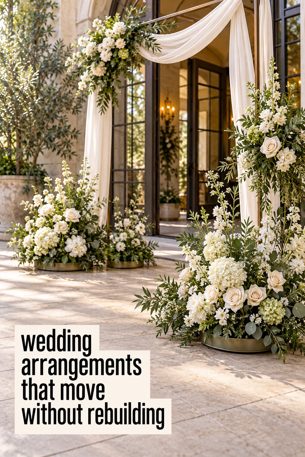 wedding arrangements in modular pieces ready for a planned move
