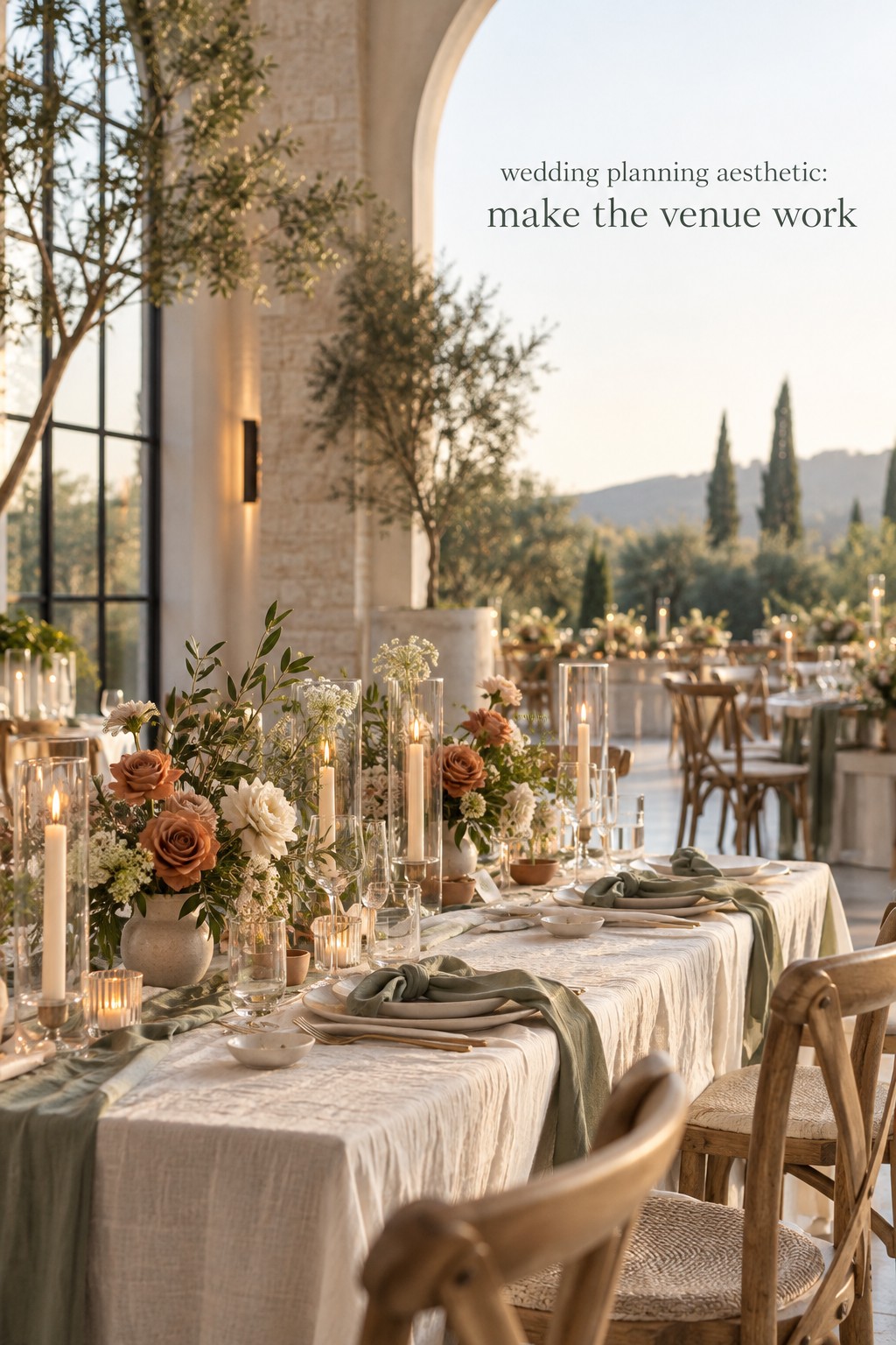 wedding planning aesthetic vision board with warm neutral wedding details