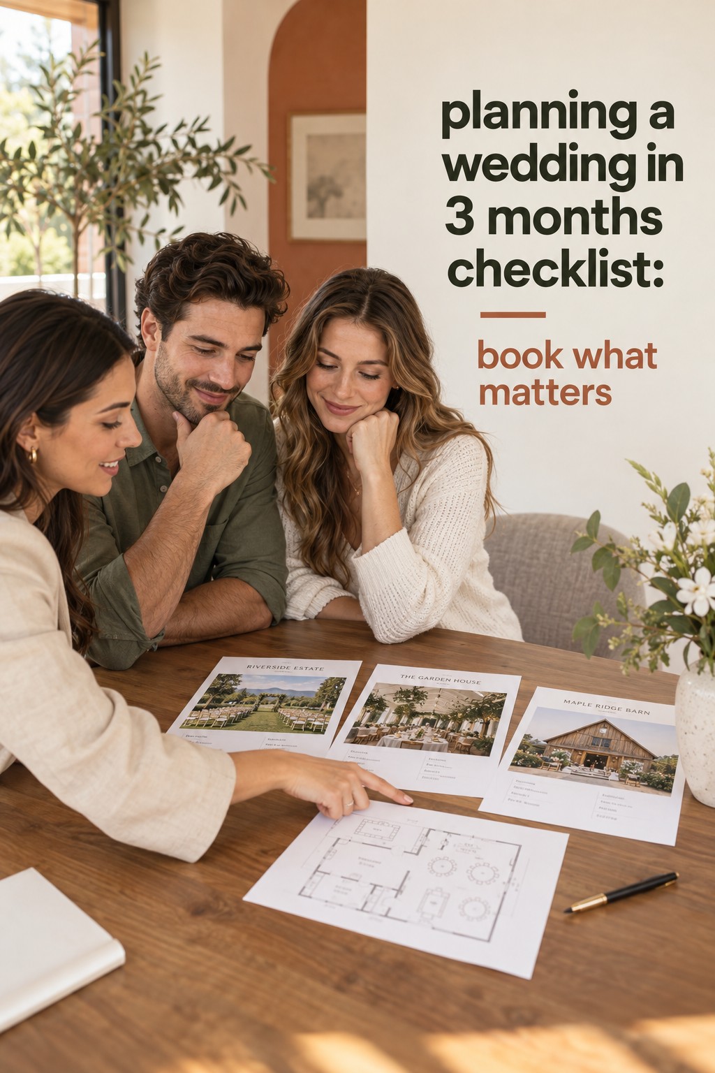 planning a wedding in 3 months checklist for booking what matters first