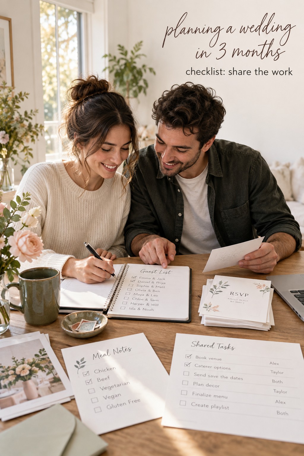 planning a wedding in 3 months checklist for sharing guest and planning work