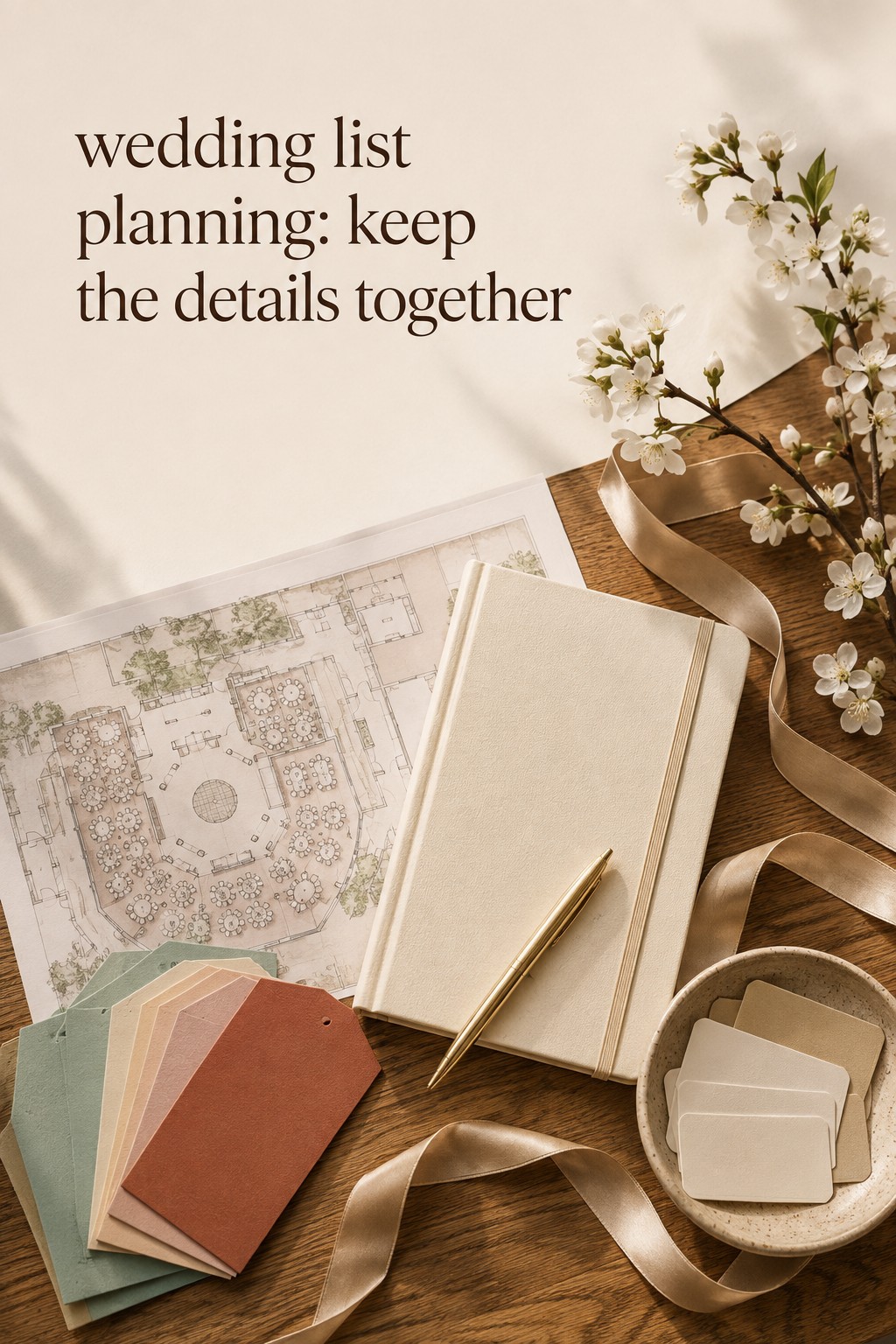 wedding list planning details kept together on a practical table