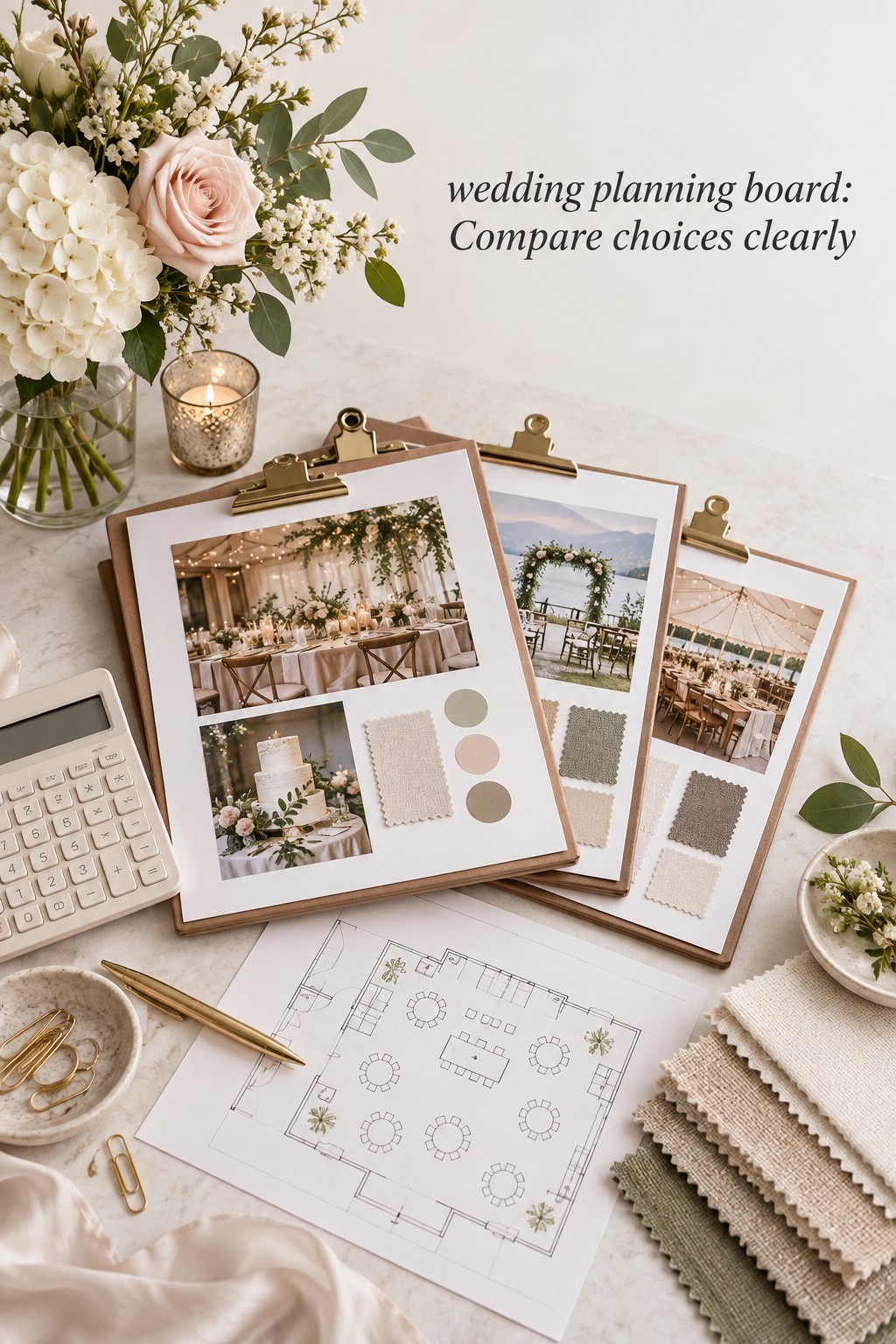wedding planning board for comparing wedding vendors and choices