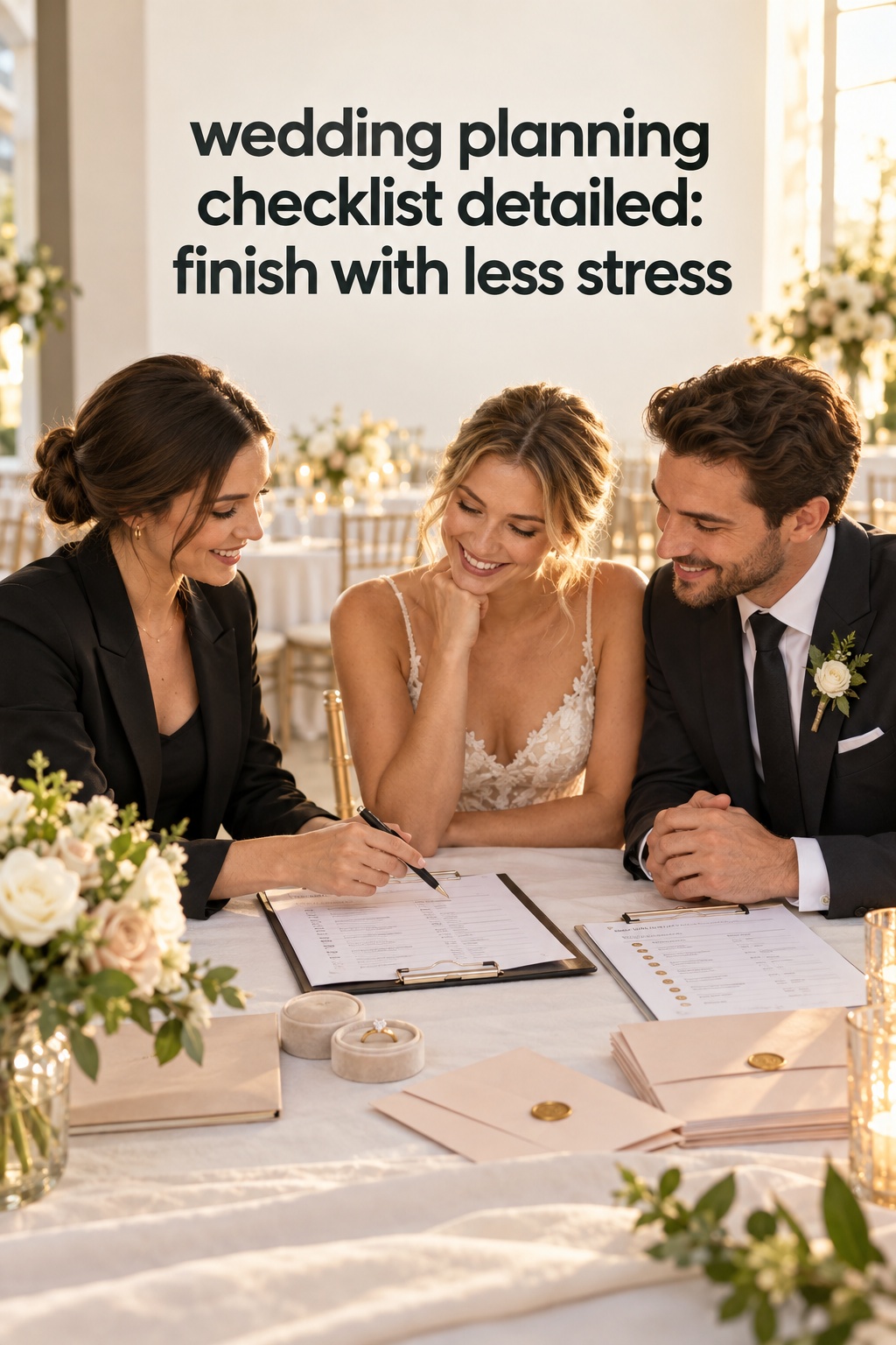 wedding planning checklist detailed with a coordinator reviewing final details