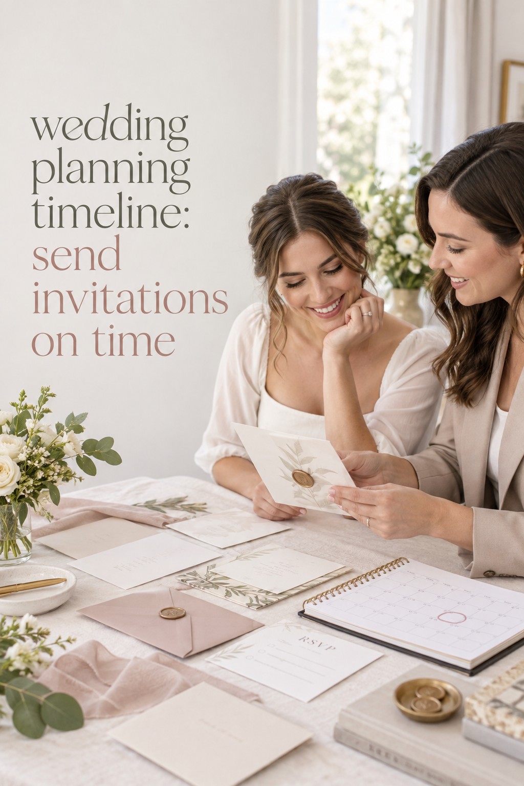 wedding planning timeline with invitation cards RSVP details and a planner
