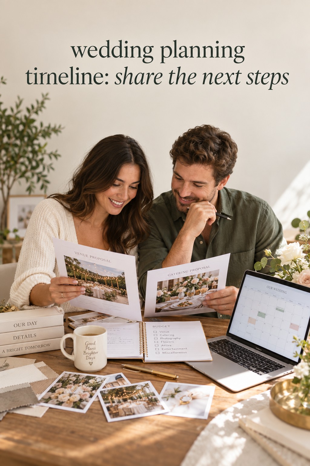 wedding planning timeline with partners sharing vendor proposals budget notes and deadlines