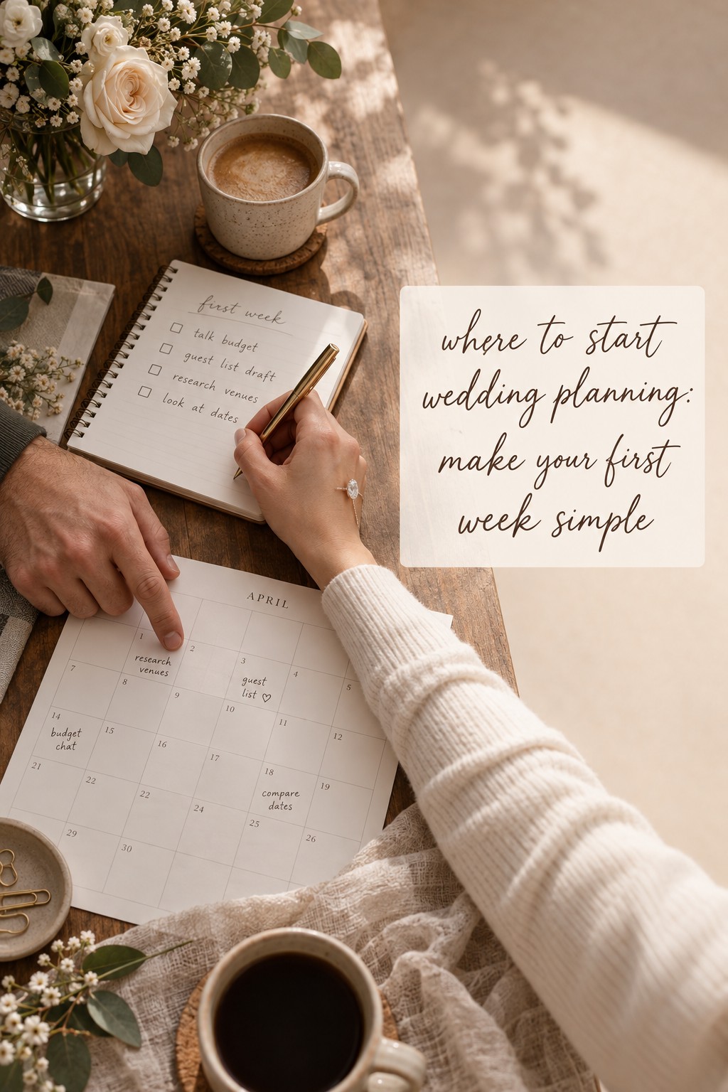 where to start wedding planning with a simple first-week task calendar