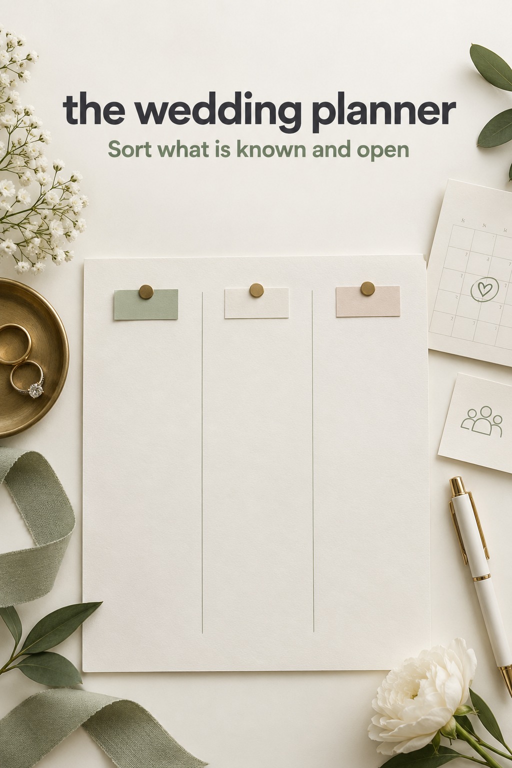 Sort What Is Known and Open the wedding planner brief with known, open, and fixed details
