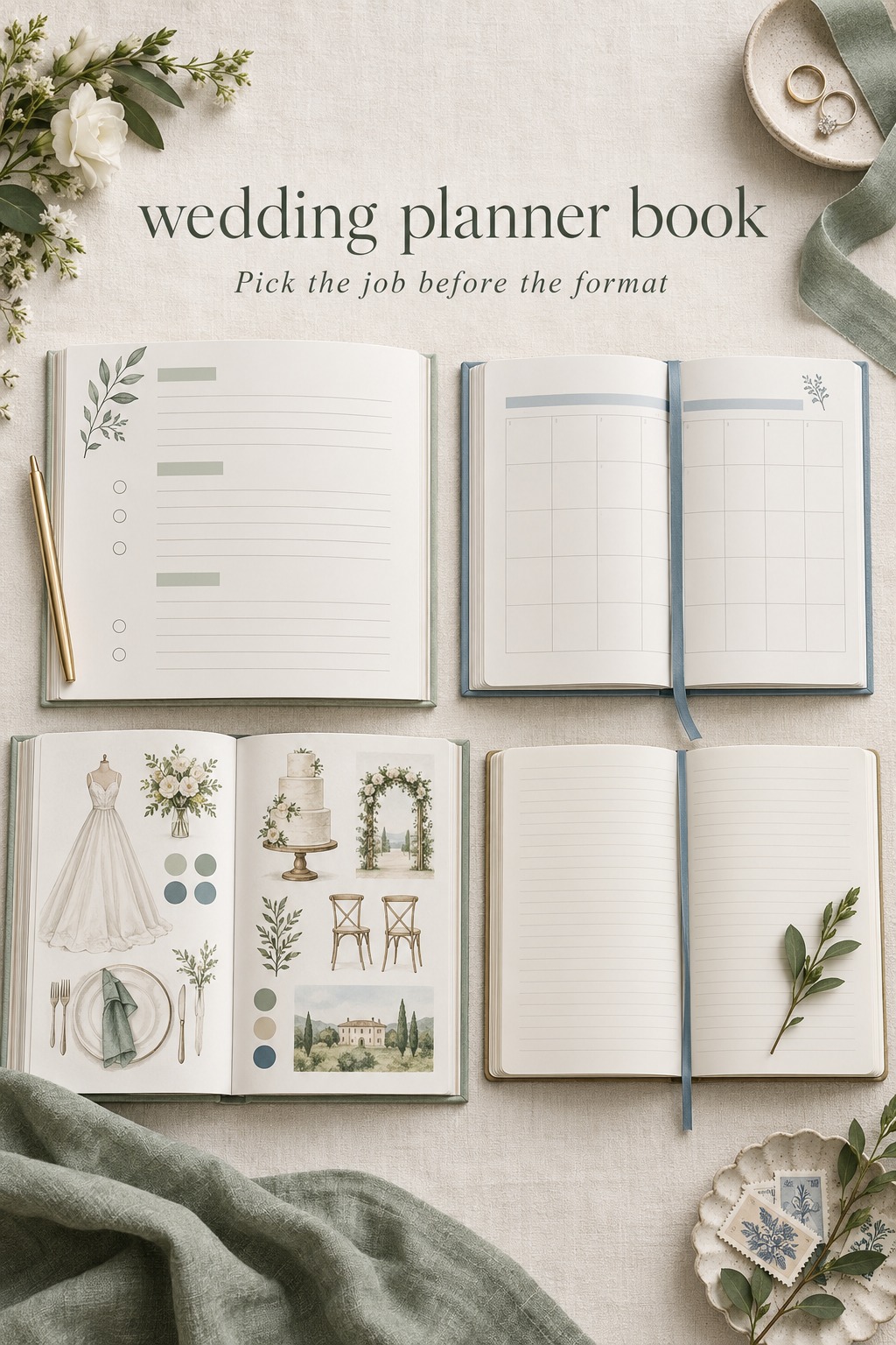 Choose the Job Before the Format wedding planner book formats including workbook, journal, and planner