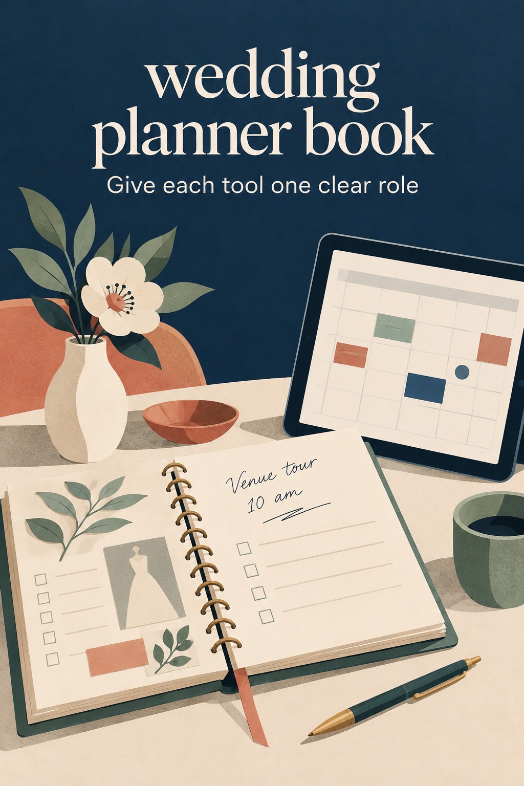 Give Each Planning Tool One Clear Role wedding planner book beside a digital calendar with separate roles