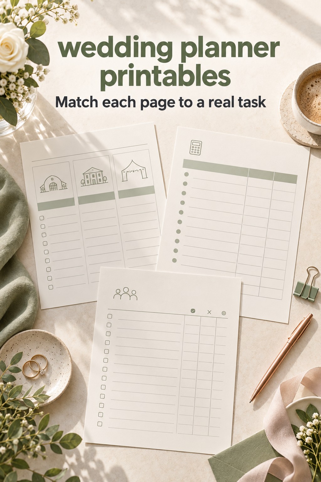 Match Each Printable to a Real Task wedding planner printables for venue, budget, and guest tasks