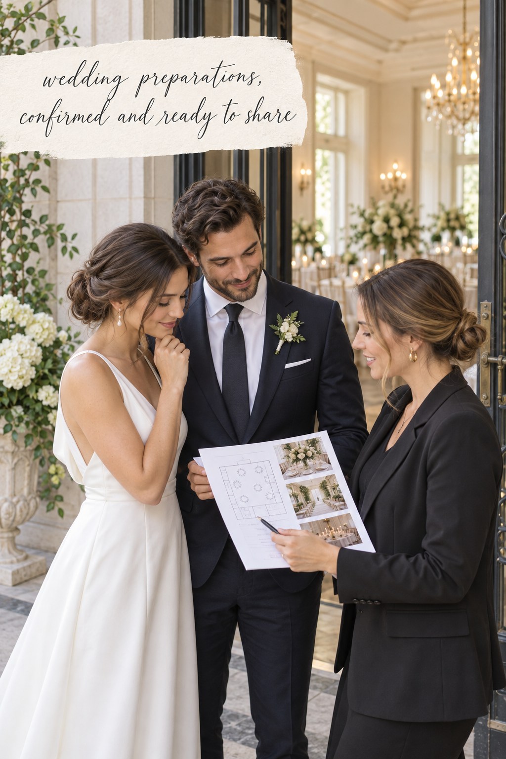 Wedding Preparations: Confirmed Handoff wedding preparations with a couple and planner confirming site visit notes