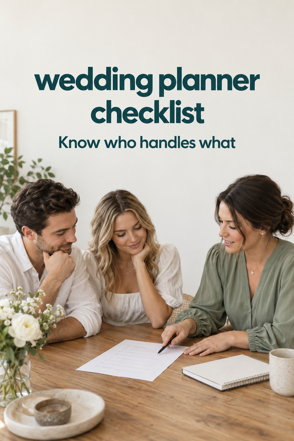 Wedding Planner Checklist: Responsibilities wedding planner checklist reviewed by an engaged couple and planner at a table